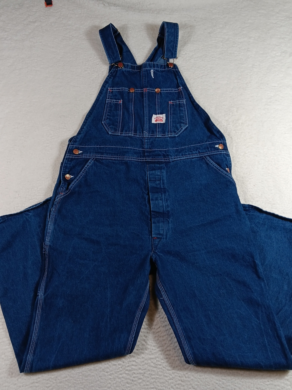 Vintage Round house Overall Bibs Mens 38x32 Blue Denim Carpenter Workwear